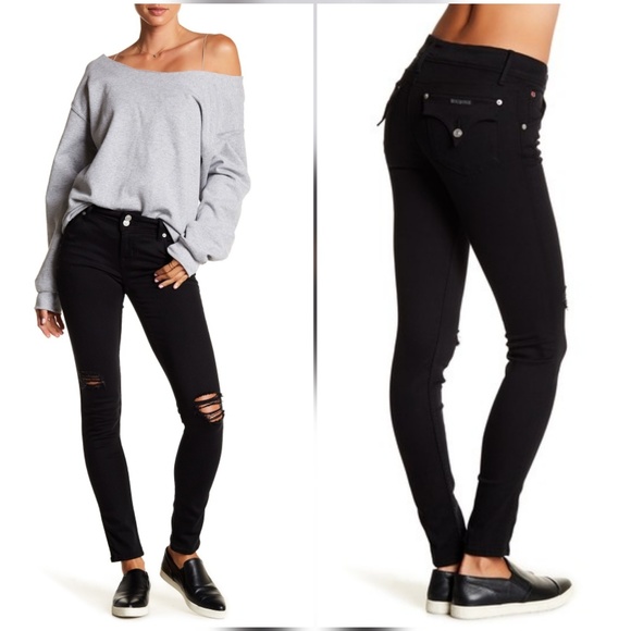 Hudson Jeans Denim - Hudson Collin Skinny Jean Black Destructed